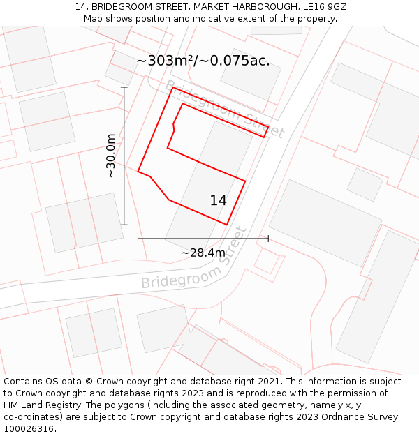 14, BRIDEGROOM STREET, MARKET HARBOROUGH, LE16 9GZ: Plot and title map
