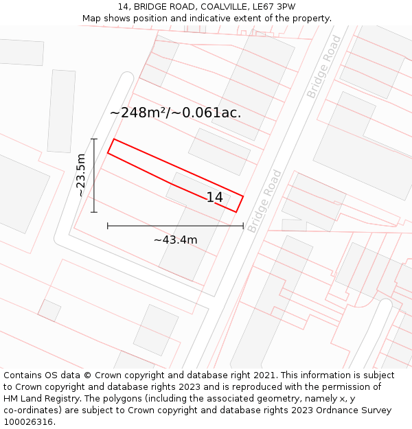 14, BRIDGE ROAD, COALVILLE, LE67 3PW: Plot and title map