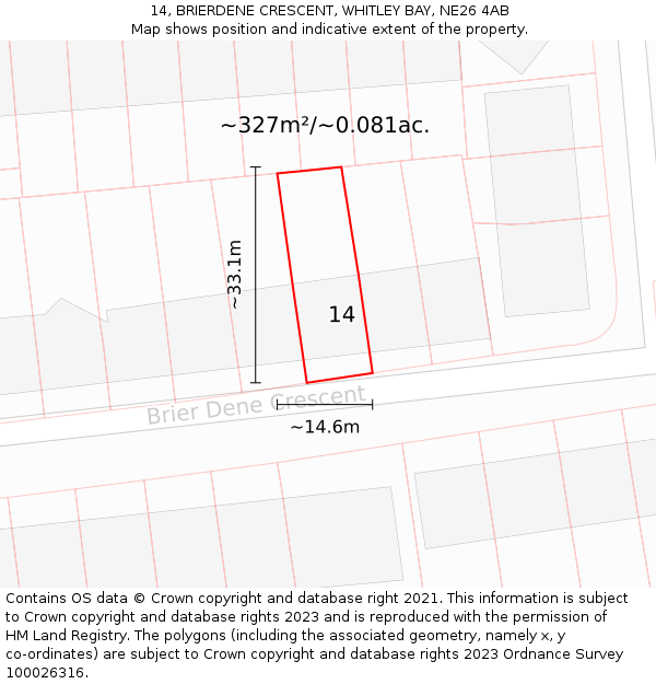 14, BRIERDENE CRESCENT, WHITLEY BAY, NE26 4AB: Plot and title map