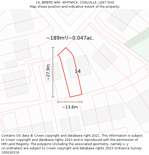 14, BRIERS WAY, WHITWICK, COALVILLE, LE67 5HG: Plot and title map