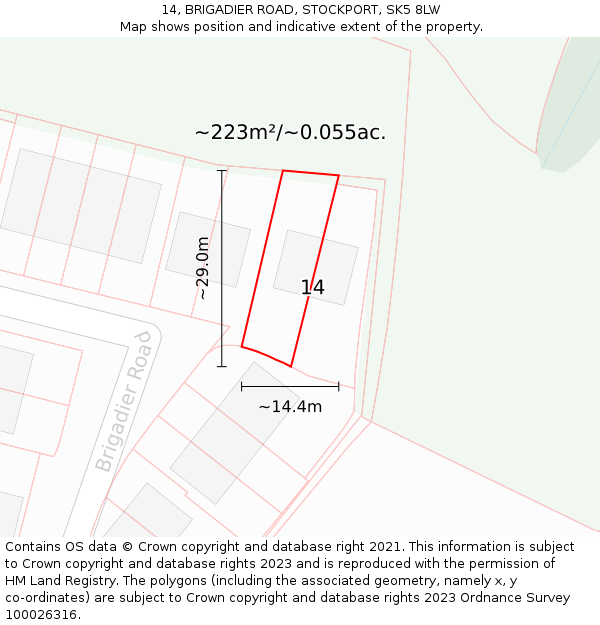 14, BRIGADIER ROAD, STOCKPORT, SK5 8LW: Plot and title map
