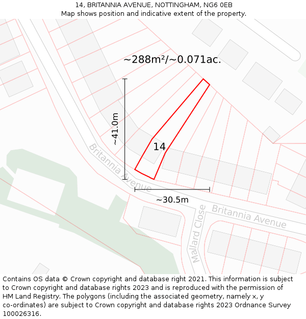 14, BRITANNIA AVENUE, NOTTINGHAM, NG6 0EB: Plot and title map
