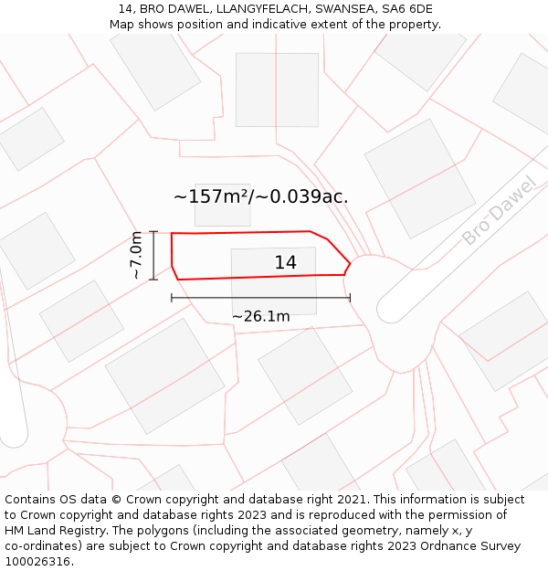 14, BRO DAWEL, LLANGYFELACH, SWANSEA, SA6 6DE: Plot and title map