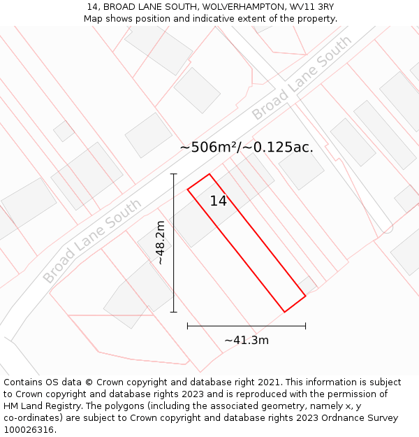 14, BROAD LANE SOUTH, WOLVERHAMPTON, WV11 3RY: Plot and title map