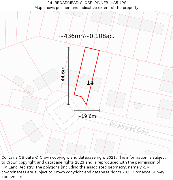 14, BROADMEAD CLOSE, PINNER, HA5 4PS: Plot and title map