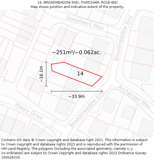 14, BROADMEADOW END, THATCHAM, RG18 4ED: Plot and title map