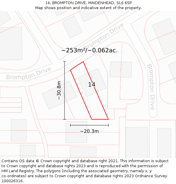14, BROMPTON DRIVE, MAIDENHEAD, SL6 6SP: Plot and title map
