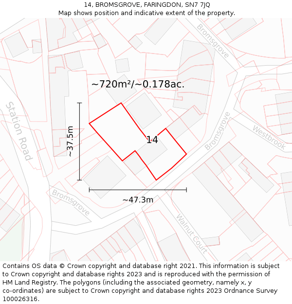 14, BROMSGROVE, FARINGDON, SN7 7JQ: Plot and title map