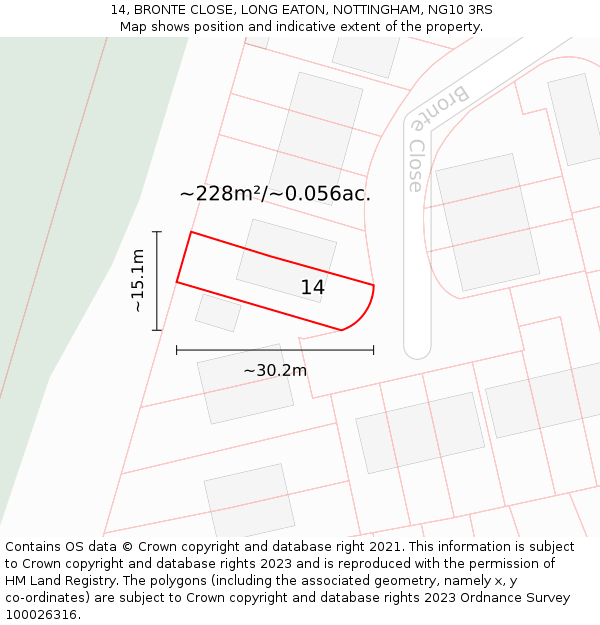14, BRONTE CLOSE, LONG EATON, NOTTINGHAM, NG10 3RS: Plot and title map