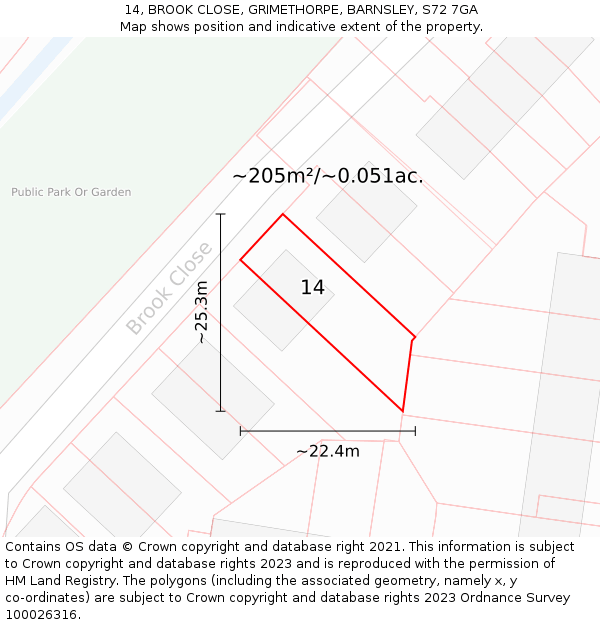 14, BROOK CLOSE, GRIMETHORPE, BARNSLEY, S72 7GA: Plot and title map