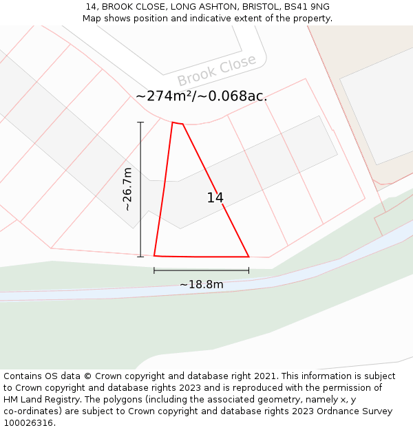 14, BROOK CLOSE, LONG ASHTON, BRISTOL, BS41 9NG: Plot and title map