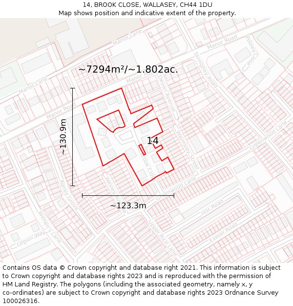14, BROOK CLOSE, WALLASEY, CH44 1DU: Plot and title map