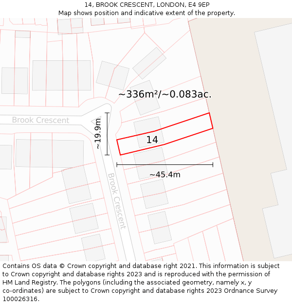 14, BROOK CRESCENT, LONDON, E4 9EP: Plot and title map