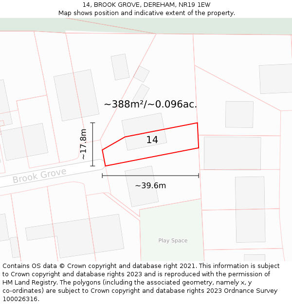 14, BROOK GROVE, DEREHAM, NR19 1EW: Plot and title map