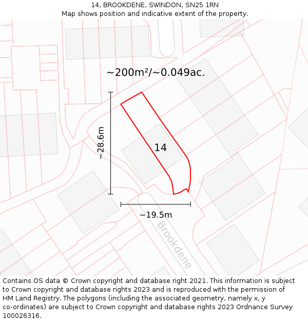 14, BROOKDENE, SWINDON, SN25 1RN: Plot and title map