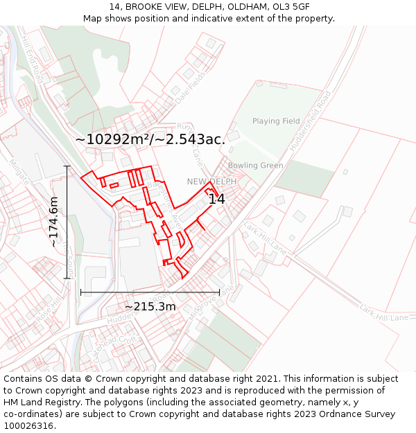 14, BROOKE VIEW, DELPH, OLDHAM, OL3 5GF: Plot and title map