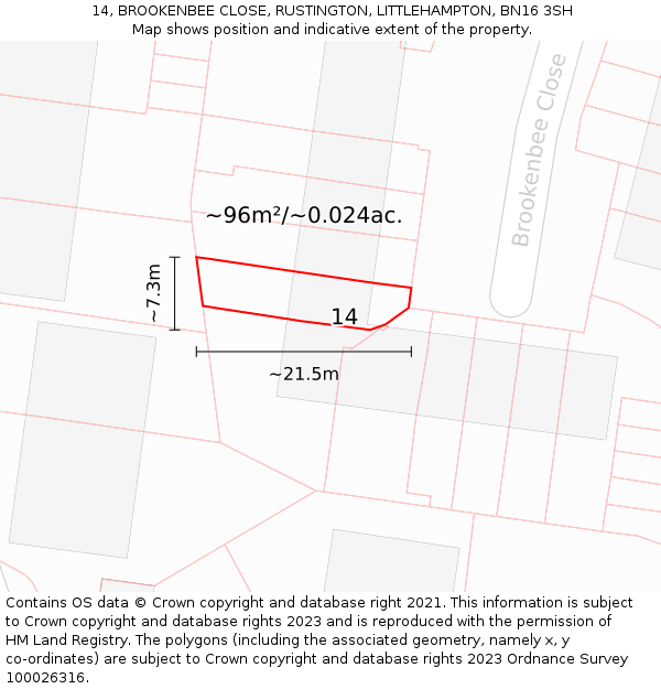 14, BROOKENBEE CLOSE, RUSTINGTON, LITTLEHAMPTON, BN16 3SH: Plot and title map