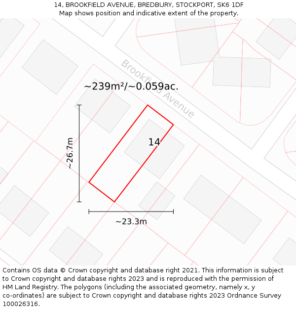 14, BROOKFIELD AVENUE, BREDBURY, STOCKPORT, SK6 1DF: Plot and title map