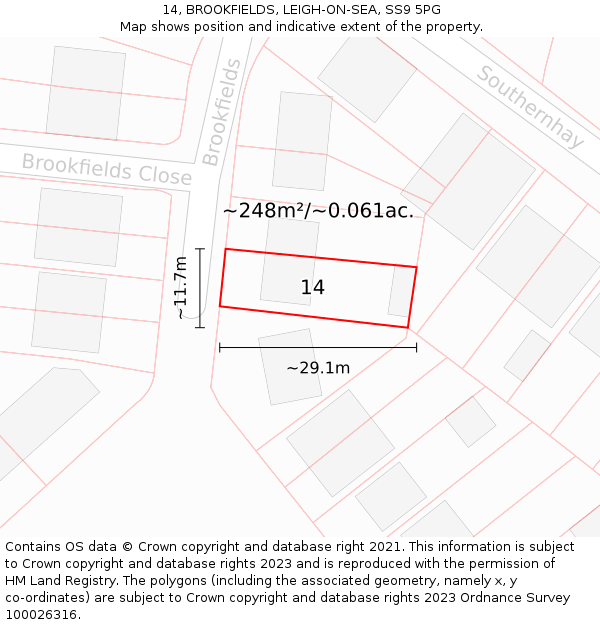 14, BROOKFIELDS, LEIGH-ON-SEA, SS9 5PG: Plot and title map