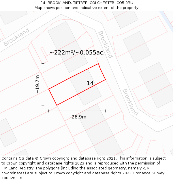 14, BROOKLAND, TIPTREE, COLCHESTER, CO5 0BU: Plot and title map