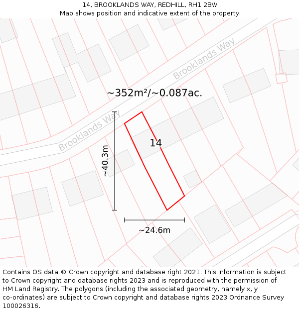 14, BROOKLANDS WAY, REDHILL, RH1 2BW: Plot and title map