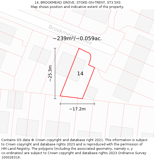 14, BROOKMEAD GROVE, STOKE-ON-TRENT, ST3 5XS: Plot and title map