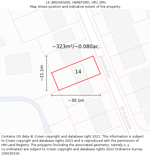 14, BROOKSIDE, HEREFORD, HR1 2RN: Plot and title map