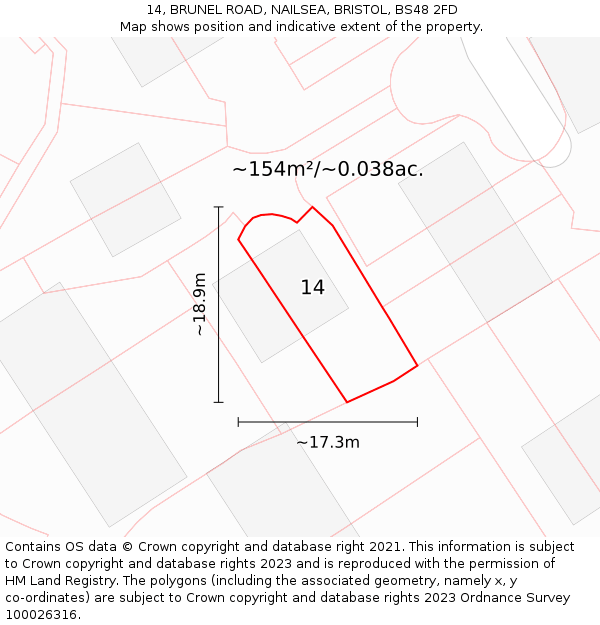 14, BRUNEL ROAD, NAILSEA, BRISTOL, BS48 2FD: Plot and title map