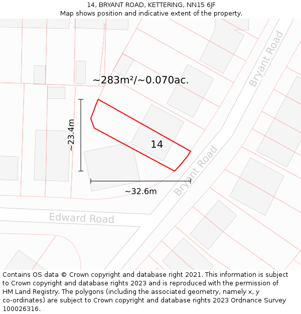 14, BRYANT ROAD, KETTERING, NN15 6JF: Plot and title map