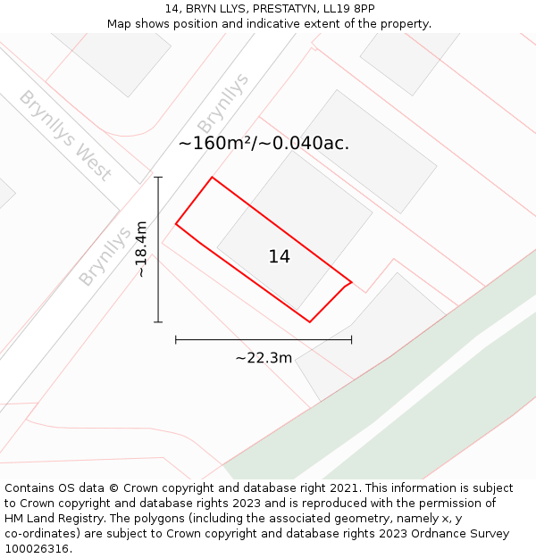 14, BRYN LLYS, PRESTATYN, LL19 8PP: Plot and title map
