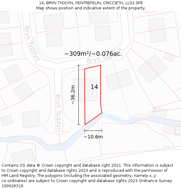 14, BRYN TYDDYN, PENTREFELIN, CRICCIETH, LL52 0PE: Plot and title map