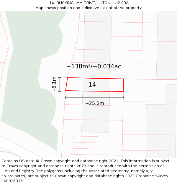 14, BUCKINGHAM DRIVE, LUTON, LU2 9RA: Plot and title map