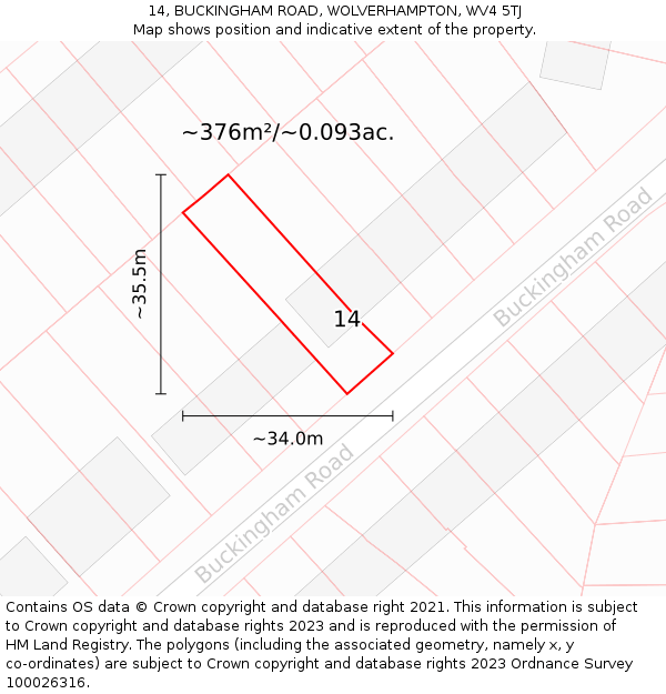 14, BUCKINGHAM ROAD, WOLVERHAMPTON, WV4 5TJ: Plot and title map
