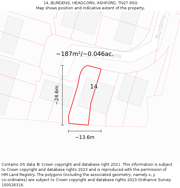 14, BURDENS, HEADCORN, ASHFORD, TN27 9SG: Plot and title map