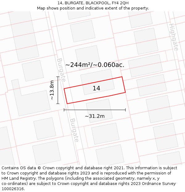14, BURGATE, BLACKPOOL, FY4 2QH: Plot and title map