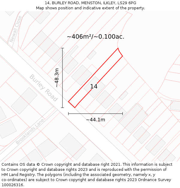 14, BURLEY ROAD, MENSTON, ILKLEY, LS29 6PG: Plot and title map