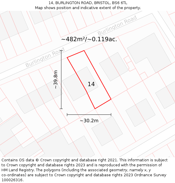 14, BURLINGTON ROAD, BRISTOL, BS6 6TL: Plot and title map