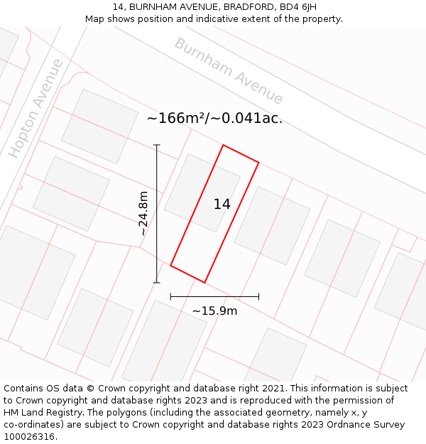 14, BURNHAM AVENUE, BRADFORD, BD4 6JH: Plot and title map