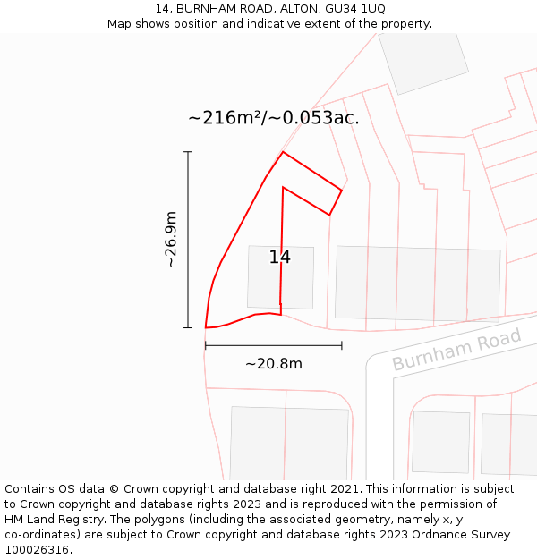 14, BURNHAM ROAD, ALTON, GU34 1UQ: Plot and title map