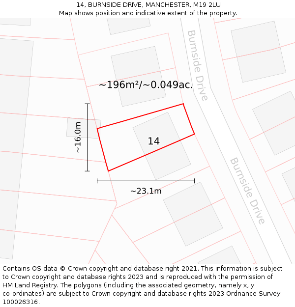 14, BURNSIDE DRIVE, MANCHESTER, M19 2LU: Plot and title map