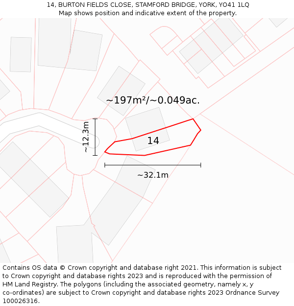 14, BURTON FIELDS CLOSE, STAMFORD BRIDGE, YORK, YO41 1LQ: Plot and title map