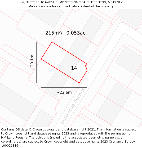 14, BUTTERCUP AVENUE, MINSTER ON SEA, SHEERNESS, ME12 3FX: Plot and title map