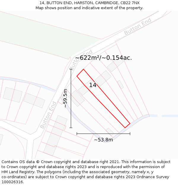 14, BUTTON END, HARSTON, CAMBRIDGE, CB22 7NX: Plot and title map