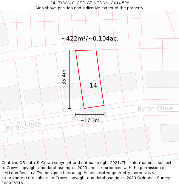 14, BYRON CLOSE, ABINGDON, OX14 5PA: Plot and title map
