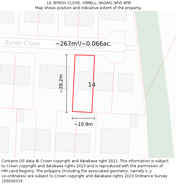 14, BYRON CLOSE, ORRELL, WIGAN, WN5 8PB: Plot and title map