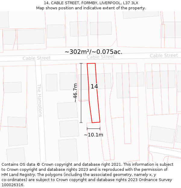 14, CABLE STREET, FORMBY, LIVERPOOL, L37 3LX: Plot and title map