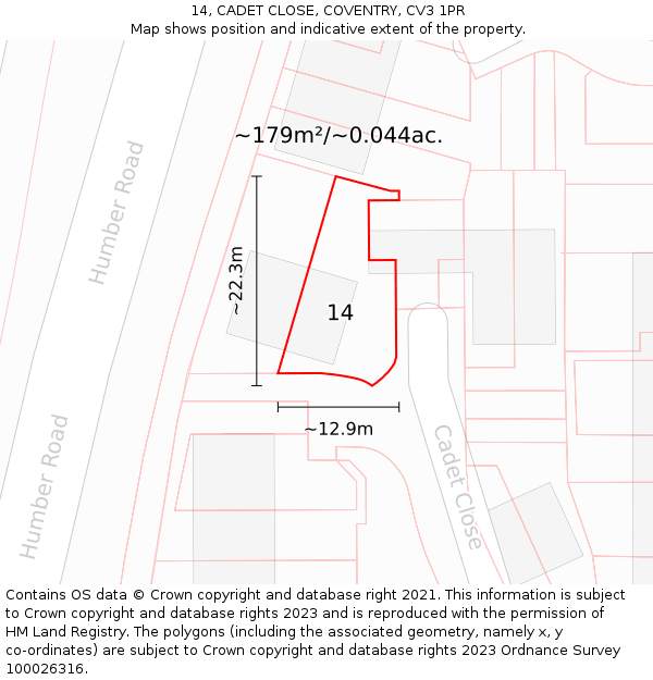 14, CADET CLOSE, COVENTRY, CV3 1PR: Plot and title map