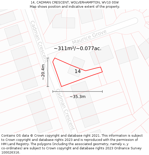 14, CADMAN CRESCENT, WOLVERHAMPTON, WV10 0SW: Plot and title map