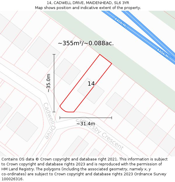 14, CADWELL DRIVE, MAIDENHEAD, SL6 3YR: Plot and title map
