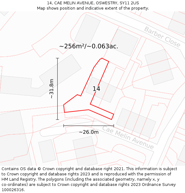 14, CAE MELIN AVENUE, OSWESTRY, SY11 2US: Plot and title map